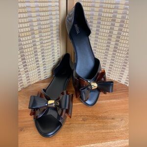 🔶Mellissa Sandals Seduction II Black  With Brown Bow Flats EU (40) US (9)